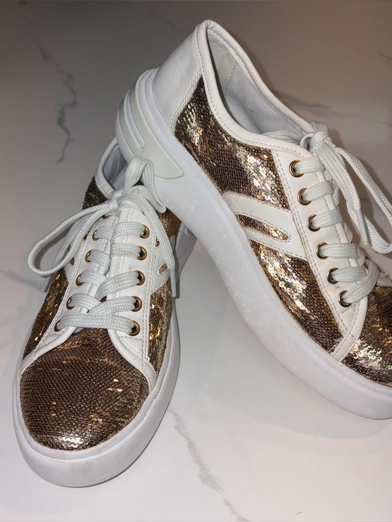 Geox Gold Glitter Leather Sneakers 8